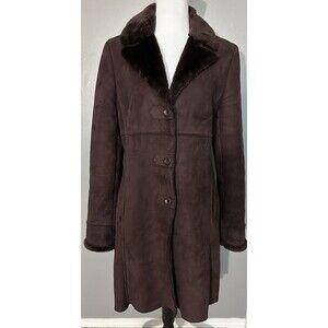 LARRY LEVINE Womens Burgandy Penny Lane Faux Suede Fur Lining/Trim Coat M Jacket